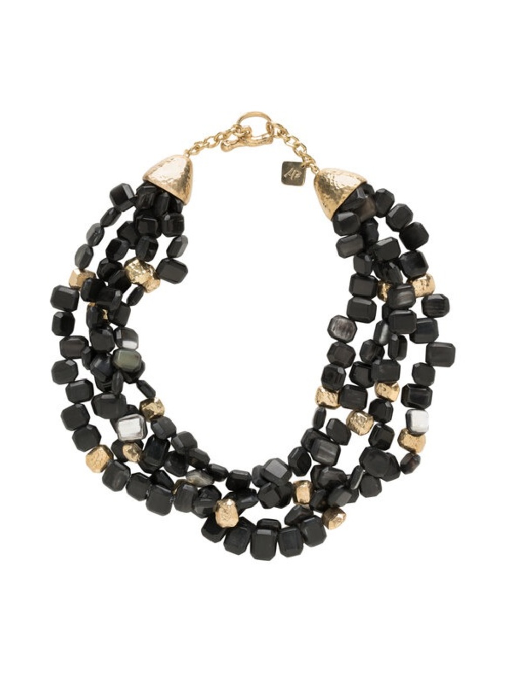 Multi-Strand Black Beaded Necklace with Gold Accents